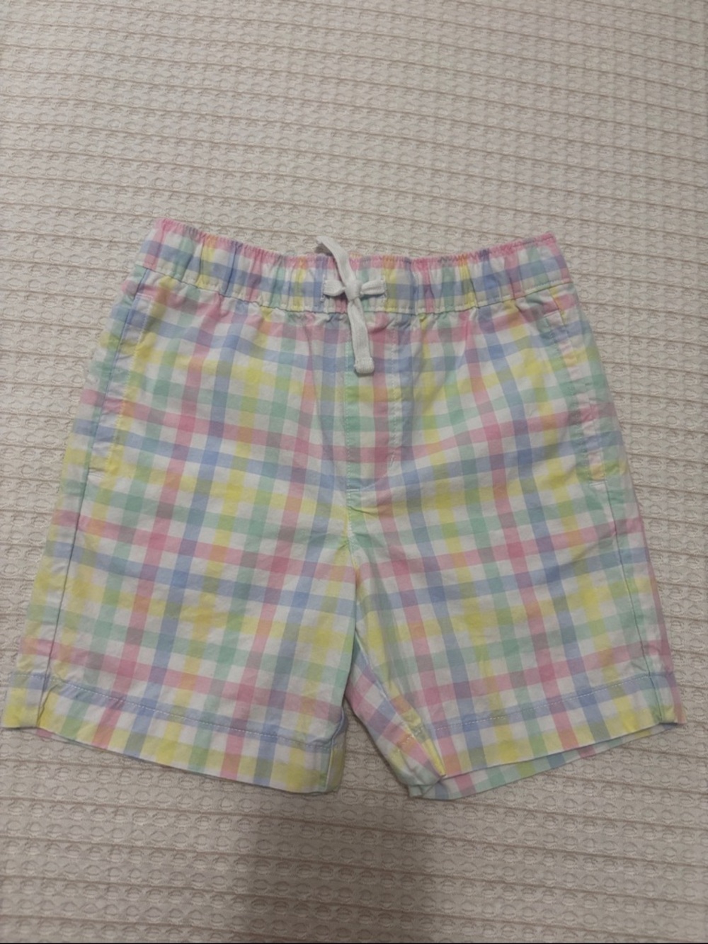 Janie and Jack Pastel Plaid Drawstring Shorts - Pink, Blue, Yellow, Green